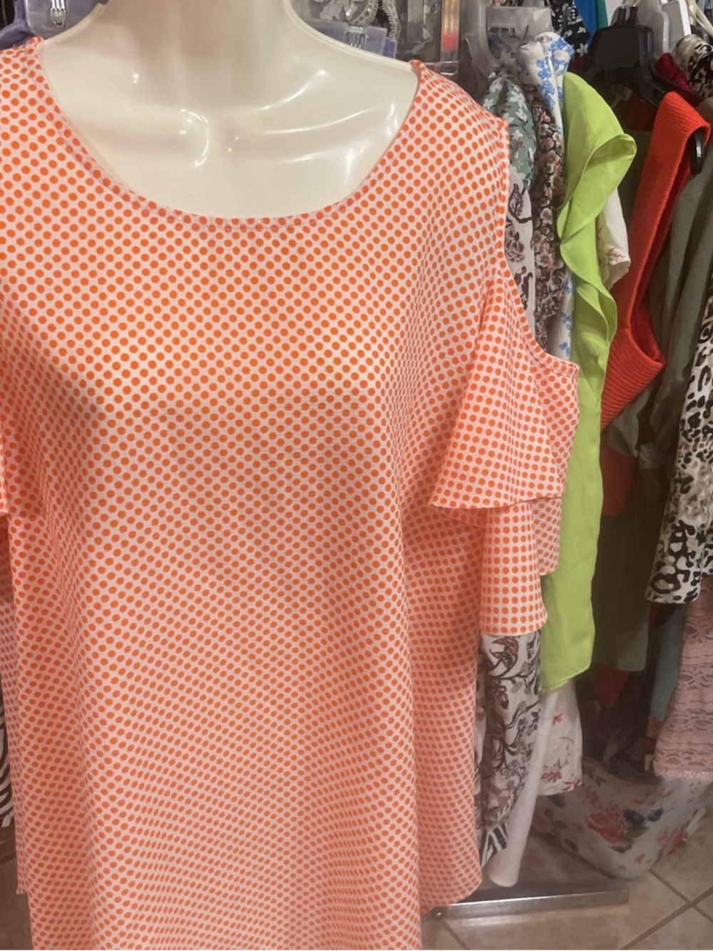 Cold-Shoulder Orange Polka Dot Tunic Top